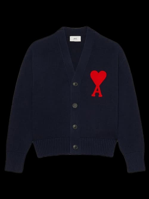Ami Paris Ami De Coeur Merino Wool Oversize Cardigan Navy/Red
