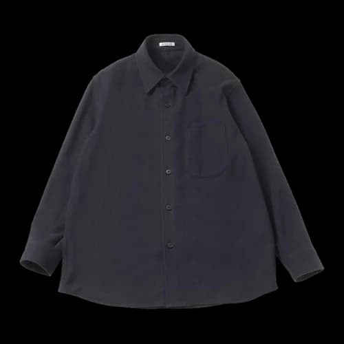 Auralee Brushed Super Fine Wool Flannel Shirt 'Ink Black'