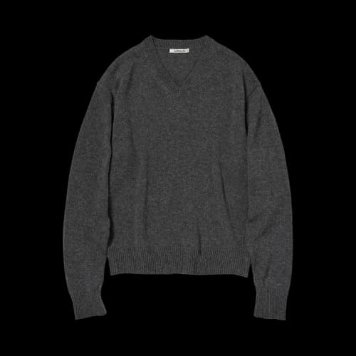 Auralee Light Cashmere Knit V-Neck Pullover 'Charcoal'