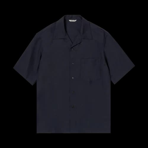 Auralee Super Fine Tropical Wool Open Collar Half Sleeved Shirt 'Dark Navy'