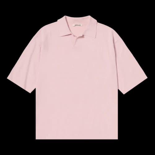 Auralee High Gauge Tussah Silk Knit Skipper Polo 'Light Pink'
