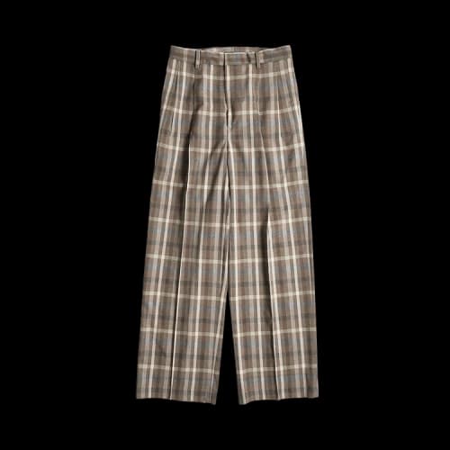 Auralee Super Fine Tropical Wool Check Two-Tuck Slacks 'Top Brown Check'