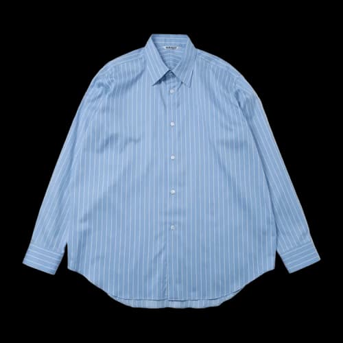 Auralee Super Fine Wool Stripe Shirt 'Sax Blue Lime Stripe'