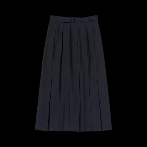 Auralee Wool Mohair Hopsack Pleated Skirt 'Dark Navy'