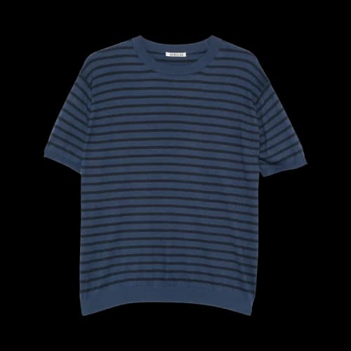 Auralee High Gauge Cotton Knit Tee 'Navy Stripe'