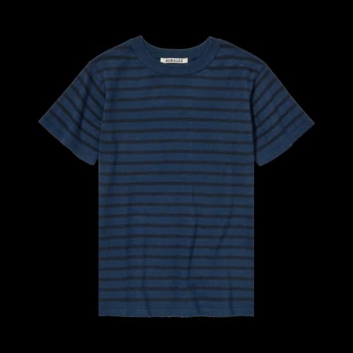 Auralee High Gauge Cotton Knit Tee 'Navy Stripe'