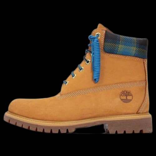 Timberland Premium 6 Inch Boots 'Wheat with Blue Tartan Collar'
