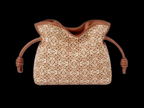 LOEWE Mini Flamenco Clutch in Anagram Jacquard and Calfskin Tan/Pecan