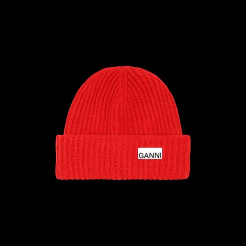 GANNI Rib Knit Beanie 'High Risk Red'