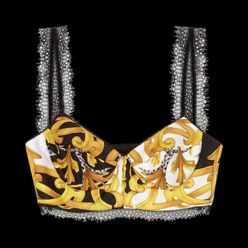 Versace Barocco Rodeo Print Silk Bralette Top 'White/Black/Gold'