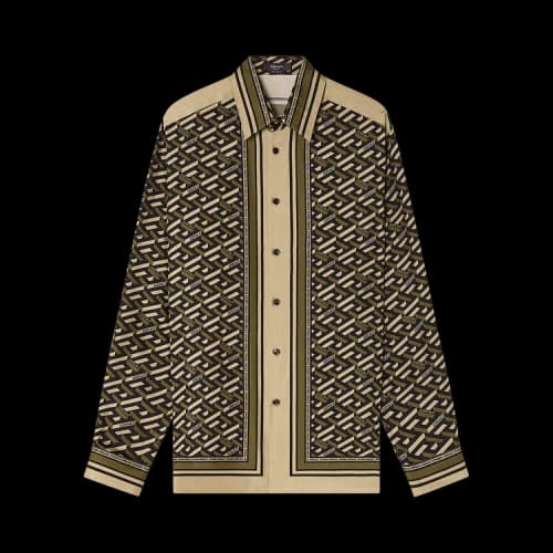 Versace La Greca Silk Shirt 'Black/Khaki'