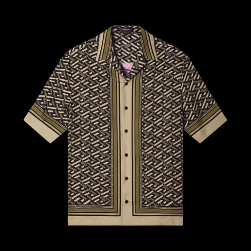 Versace La Greca Print Silk Shirt 'Black/Grey'
