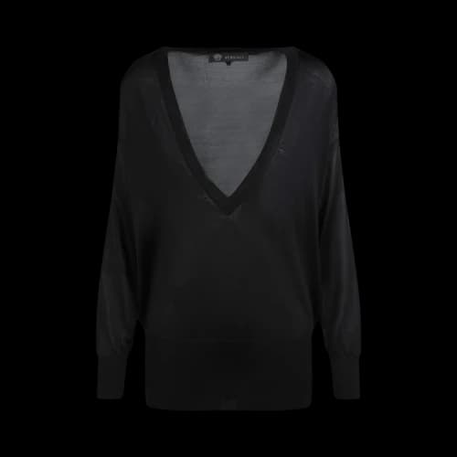 Versace V Neck Silk Sweater 'Black'