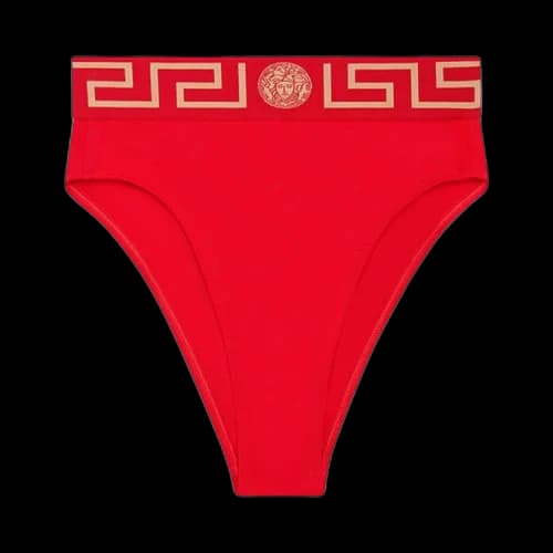 Versace Greca Border High Waist Bikini Bottom 'Red'