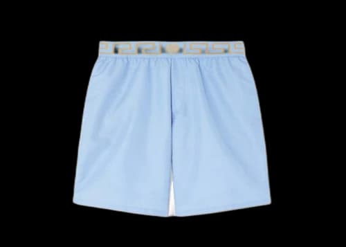 Versace Greca Long Swim Shorts Light Blue