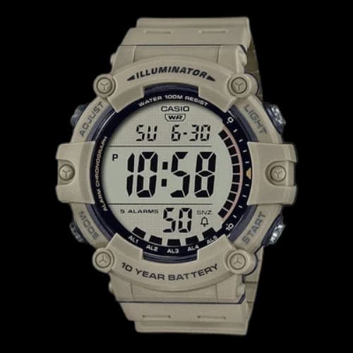 CASIO Khaki Waterproof Quartz Resin Strap Date Display Watch Mens Digital