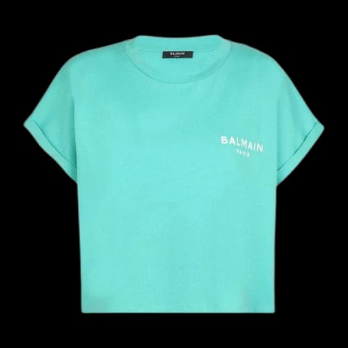 Balmain Logo Printed Cropped T-Shirt 'Water Green/White'