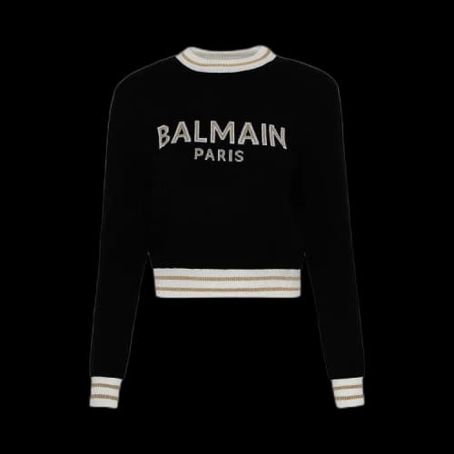 Balmain Logo Intarsia Knitted Cropped Jumper 'Black/Natural/Gold'