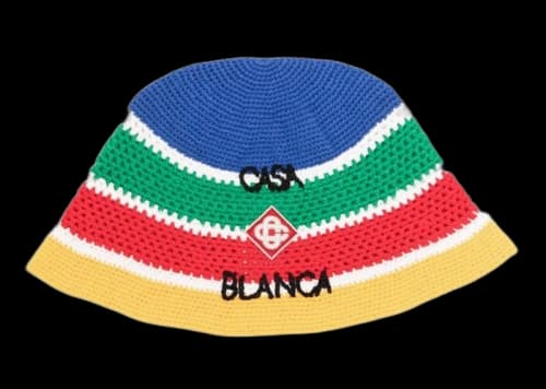 Casablanca Striped Crochet-Knit Bucket Hat Royal Blue/Multicolour