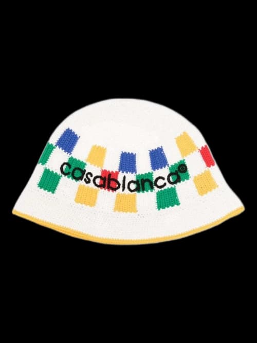 Casablanca Checked Crochet-Knit Bucket Hat White/Multicolour