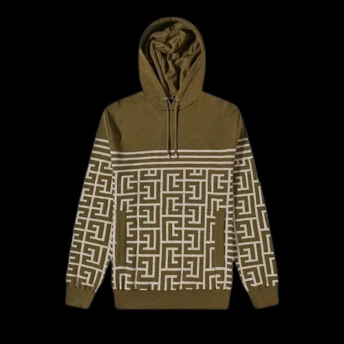 Balmain Monogram Stripe Knit Hoodie 'Khaki/Ivroy'