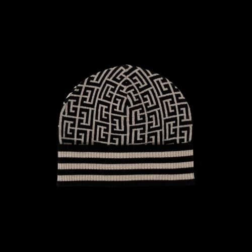 Balmain Monogram Embroidered Wool Hat 'Ivory/Black'