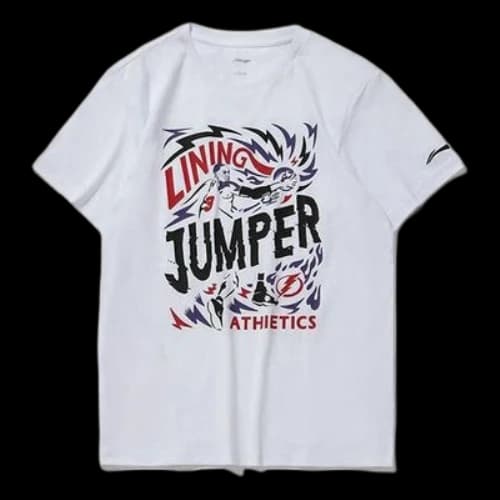 Li-Ning Printing Casual Sports Loose Round Neck Short Sleeve 'White'