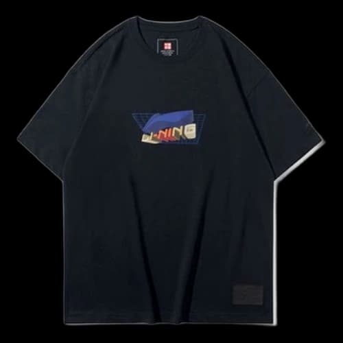 Li-Ning Printing Loose Round Neck Sports Short Sleeve Black