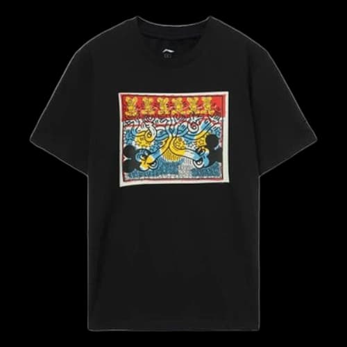 Li-Ning x Disney Crossover Mickey x Keith Haring Series Pattern Printing Sports Round Neck Short Sleeve Black