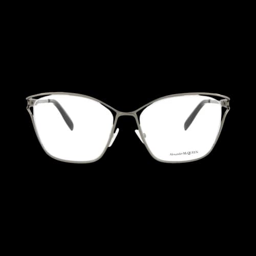 Alexander McQueen Cat Eye-Frame Metal Optical Frames Ruthenium Ruthenium Transparent (AM0196O-30007064-001)