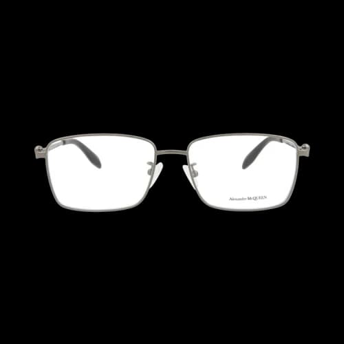 Alexander McQueen Square-Frame Metal Optical Frames Ruthenium Ruthenium Transparent (AM0278O-30009379-001)