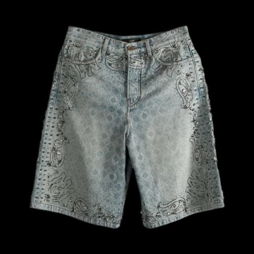 Amiri Crystal Bandana Denim Short 'Medium Indigo'