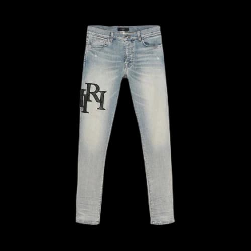 Amiri Staggered Logo Skinny Jean 'Antique Indigo/Black'