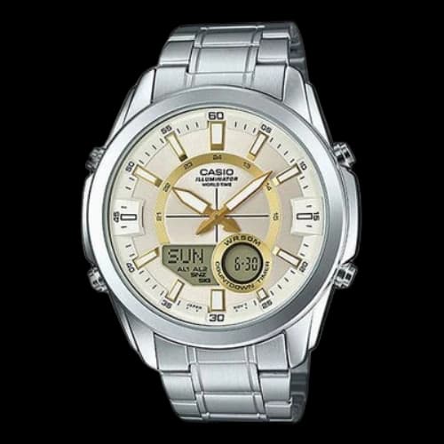 CASIO Waterproof Stainless Steel Strap Mens Silver Analog/Digital Combo