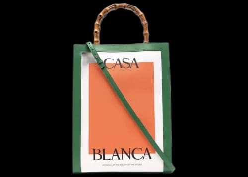 Casablanca Logo Print Bamboo Handle Tote Green/Orange/White
