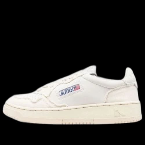 AUTRY Medalist Low Soft Goatskin and Frayed Canvas 'White and Ivory White' (Women's)