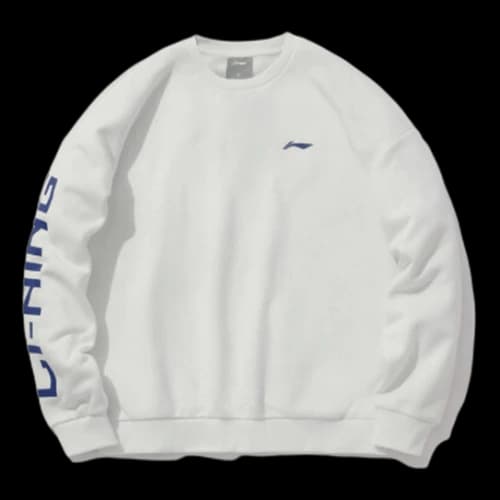 Li-Ning Sports Living Series Logo Printing Fleece Lined Loose Round Neck Pullover White