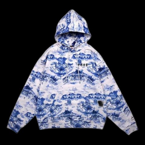 Li-Ning Full Print Loose Pullover Hoodie 'Blue'