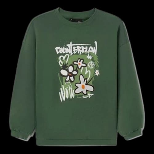 Li-Ning CF Sports Fashion Series Flowers Alphabet Printing Loose Fleece Lined Round Neck Pullover Green Hoodie