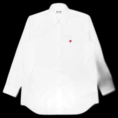 Comme des Garcons Play Small Red Emblem Button Up Shirt White