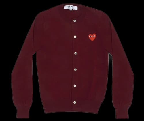 Comme des Garcons Play Women's Red Heart Knit Cardigan Sweater Burgundy
