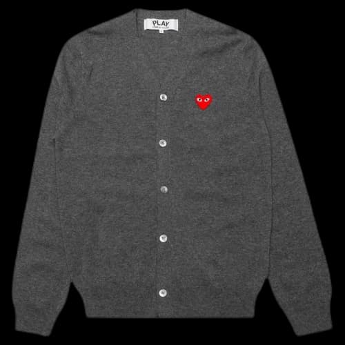 Comme des Garcons Play Red Heart Knit Cardigan Sweater Grey
