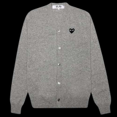 Comme des Garcons Play Black Heart Knit Cardigan Sweater Grey