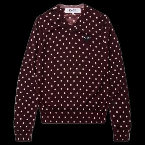 Comme des Garcons Play Polka Dot V Neck Sweater Burgundy