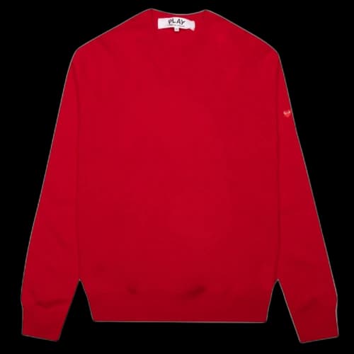 Comme des Garcons Play Women's Small Heart on Sleeve V Neck Sweater Red