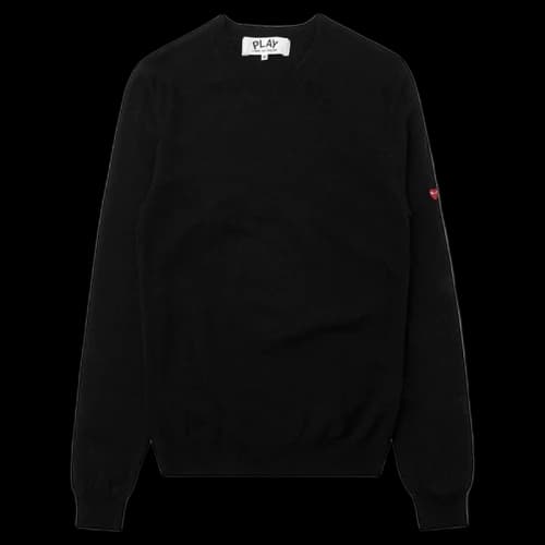 Comme des Garcons Play Small Heart on Sleeve V Neck Sweater Black