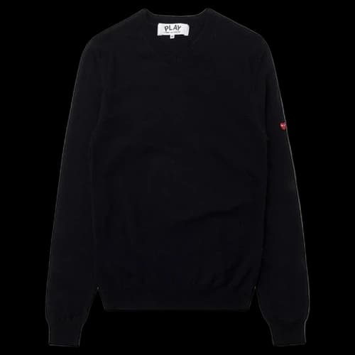 Comme des Garcons Play Small Heart on Sleeve V Neck Sweater Navy