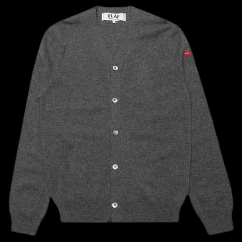 Comme des Garcons Play Small Heart on Sleeve Cardigan Sweater Grey