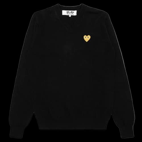 Comme des Garcons Play Gold Heart V Neck Sweater Black