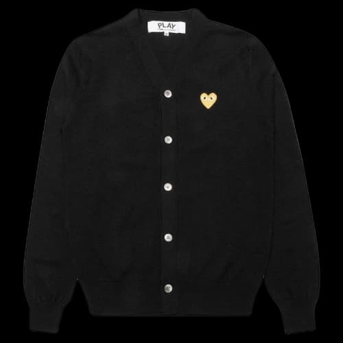 Comme des Garcons Play Gold Heart Knit Cardigan Sweater Black
